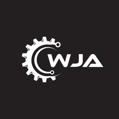 WJA letter technology logo design on black background. WJA creative initials letter IT logo concept. WJA setting shape design.
