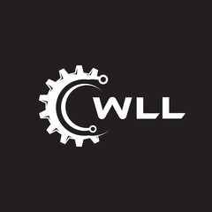 WLL letter technology logo design on black background. WLL creative initials letter IT logo concept. WLL setting shape design.
