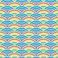 Japanese Colorful Circle Wave Vector Seamless Pattern