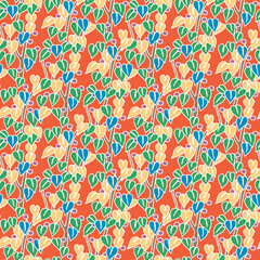 Japanese Colorful Berry Leaf Vector Seamless Pattern
