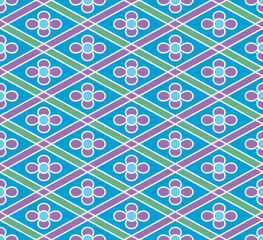 Japanese Round Diamond Flower Vector Seamless Pattern