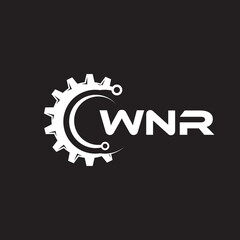 WNR letter technology logo design on black background. WNR creative initials letter IT logo concept. WNR setting shape design.
