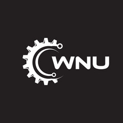 WNU letter technology logo design on black background. WNU creative initials letter IT logo concept. WNU setting shape design.
