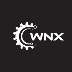 WNX letter technology logo design on black background. WNX creative initials letter IT logo concept. WNX setting shape design.
