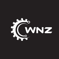 WNZ letter technology logo design on black background. WNZ creative initials letter IT logo concept. WNZ setting shape design.
