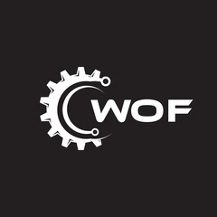 WOF letter technology logo design on black background. WOF creative initials letter IT logo concept. WOF setting shape design.

