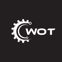 WOT letter technology logo design on black background. WOT creative initials letter IT logo concept. WOT setting shape design.
