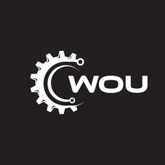 WOU letter technology logo design on black background. WOU creative initials letter IT logo concept. WOU setting shape design.
