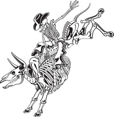 Cowboy Skeleton bull riding on a skeleton bull