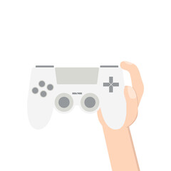 gamer hand holding joystick game controller pad