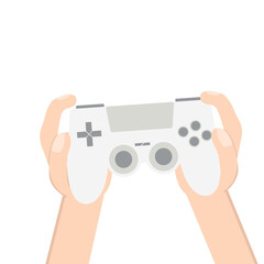 gamer hand holding joystick game controller pad