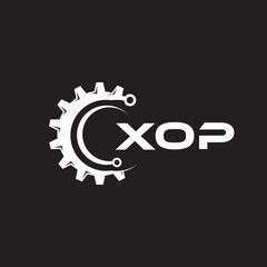 XOP letter technology logo design on black background. XOP creative initials letter IT logo concept. XOP setting shape design.
