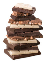 Stack of White , Dark , Milk , with Nuts Chocolate Blocks