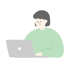 Fototapeta na wymiar Hand drawn illustration of a woman working on the laptop.