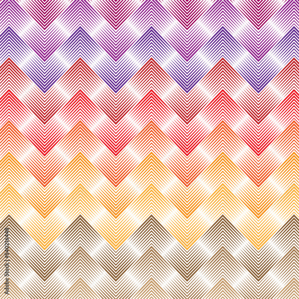Poster shiny multicolored zigzag triangles look elegantly arranged vertically to form a fabric pattern.
