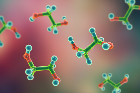 Ethylene glycol molecules, 3D illustration