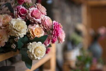 close-up shot of beautiful flowers bouquet on blurred background