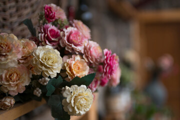 close-up shot of beautiful flowers bouquet on blurred background