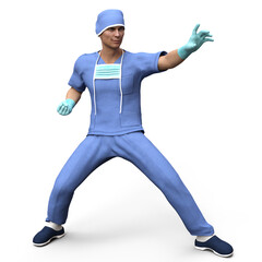 A man doctor in fighting pose, 3D illustration