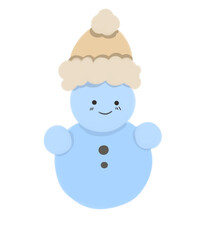 Snowman in a beige hat with a smiling face, color illustration