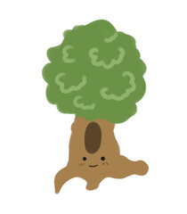 Green tree with smiling face, color illustration