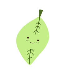 Green leaf from a tree with a smiling face, color illustration