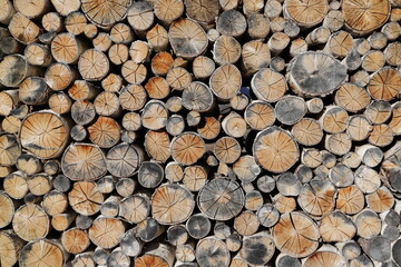 different round wooden disks as a background on a board