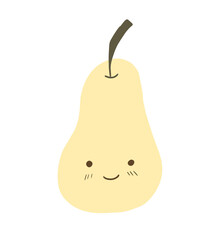 The yellow pear with a small twig, smiling emoji, color illustration