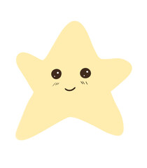 Yellow star with smiling face, color illustration