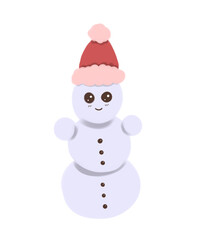 Smiling snowman in santa claus hat, color illustration