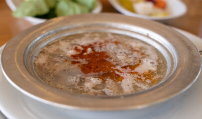 Red meat offal soup. Turkish style soup. hot delicious and healthy