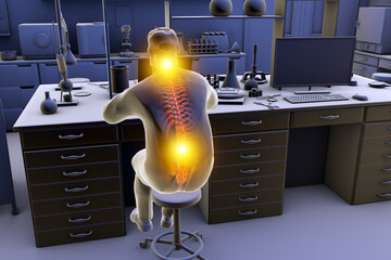 Work-related musculoskeletal disorders in laboratory workers, 3D illustration
