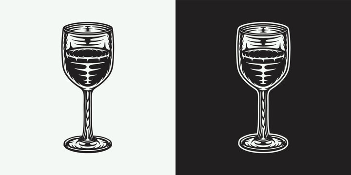 Vintage retro wine glass. Can be used like emblem, logo, badge, label. mark, poster or print. Monochrome Graphic Art. Vector