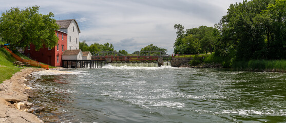 Phelps Mill historical flour mill on the Ottertail River in rural Minnesota, USA.
