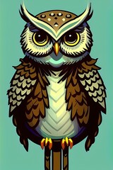 A cute owl in futuristic drawing. Illustration.