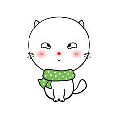 Cute Christmas white cat reindeer wear a nice scarf in winter 