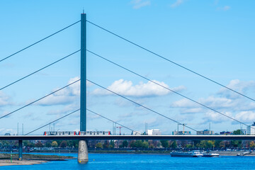 Obraz premium Harbor at Rhine in Dusseldorf in Germany - Famous place with buildings 