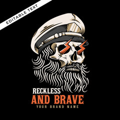 the skull head of sailorman with thunder from the eye vector illustration