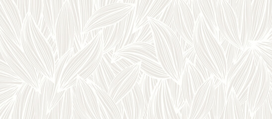 Nature leaves on gray background. Vector Illustration. Elegant leaves pattern. Line art for banner, card, cover, fabric, print and invitation