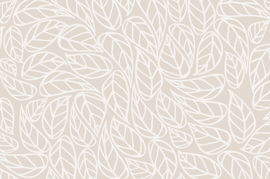 Nature leaves on gray background. Vector Illustration. Elegant leaves pattern. Line art for banner, card, cover, fabric, print and invitation