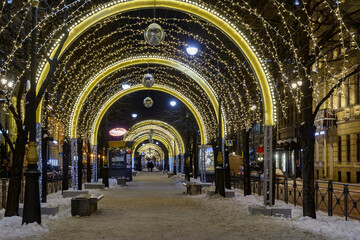 Obraz premium New Year's illumination on the streets of St. Petersburg.