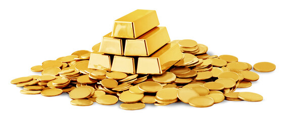 Gold bars on stack coins