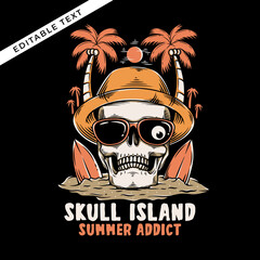 skull island with the surfing boards vector illustration