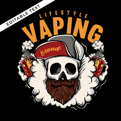 the skull head with vape and clouds vector illustration
