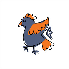 Vector folk art style. Folkart illustration with bird isolated on white background