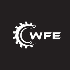 WFE letter technology logo design on black background. WFE creative initials letter IT logo concept. WFE setting shape design.
