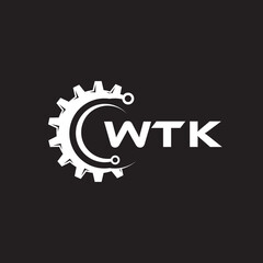 WTK letter technology logo design on black background. WTK creative initials letter IT logo concept. WTK setting shape design.
