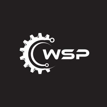 WSP letter technology logo design on black background. WSP creative initials letter IT logo concept. WSP setting shape design.
