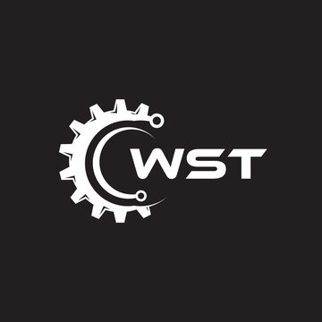 WST letter technology logo design on black background. WST creative initials letter IT logo concept. WST setting shape design.
