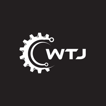 WTJ letter technology logo design on black background. WTJ creative initials letter IT logo concept. WTJ setting shape design.
